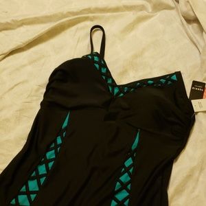 Black & Teal Lattice Size 2 Torrid Swimsuit NWT